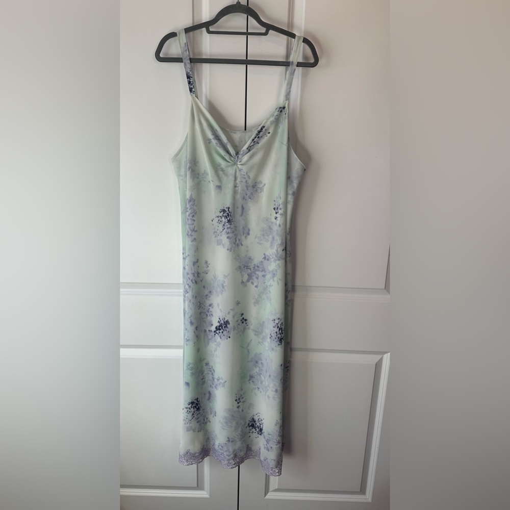 Vintage Oscar De La Renta Women’s Floral Print Lace Nightgown Green/Purple 2X